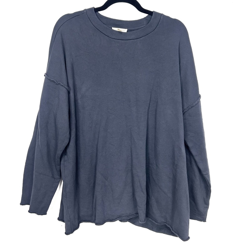 EILEEN FISCHER navy blue organic cotton cropped crewneck sweater U4